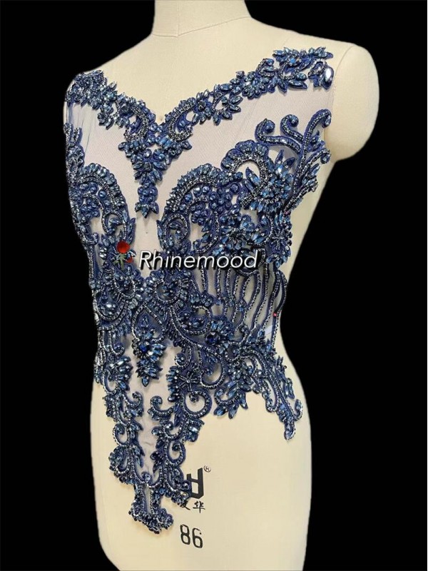 IN STOCK - Emma Nave Blue on Embroidered Mesh 