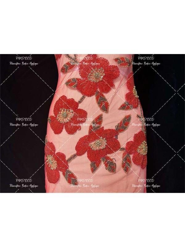 Blossom - Red- Beaded Applique 