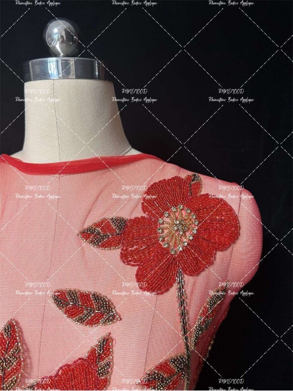 Blossom - Red- Beaded Applique