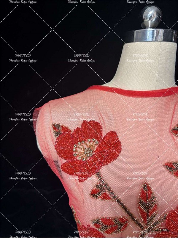 Blossom - Red- Beaded Applique 