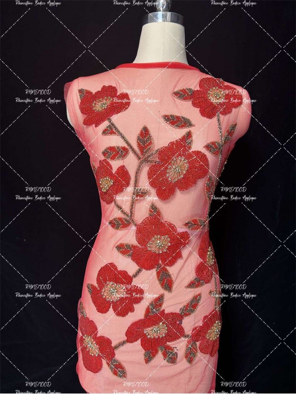 Blossom - Red- Beaded Applique