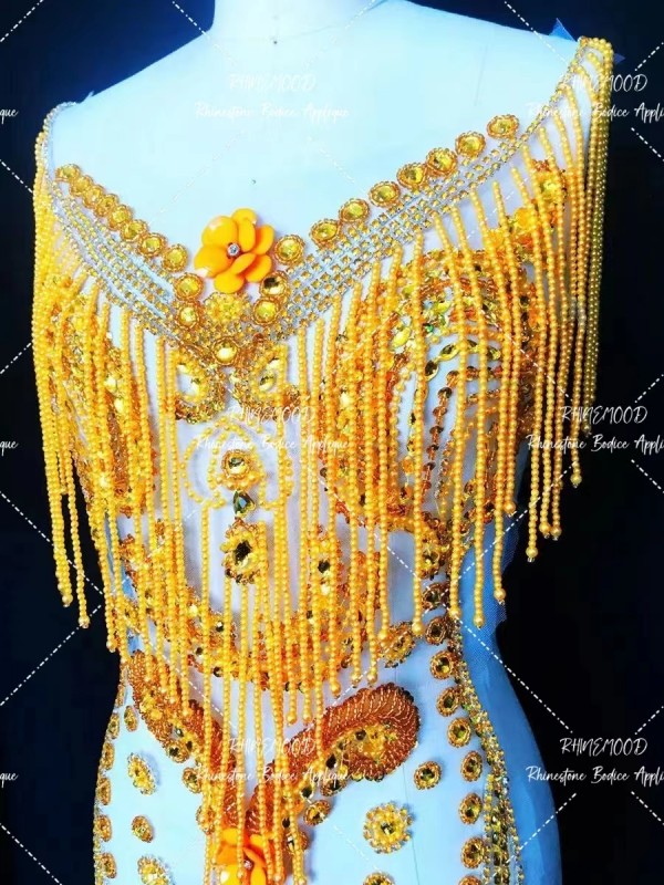 Hazle - Tassel Beaded Applique 