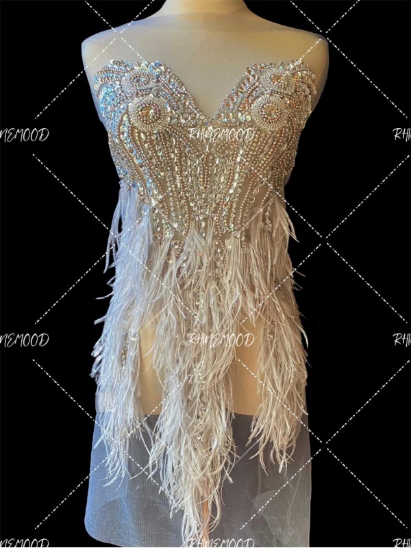 Becky - Feather Rhinestone Bodice Applique