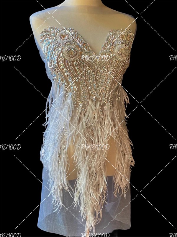 Becky - Feather Rhinestone Bodice Applique 