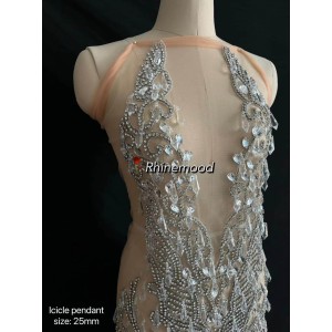 Crystal With Crystal Icicle Drop - Rhinestone Bodice Applique 