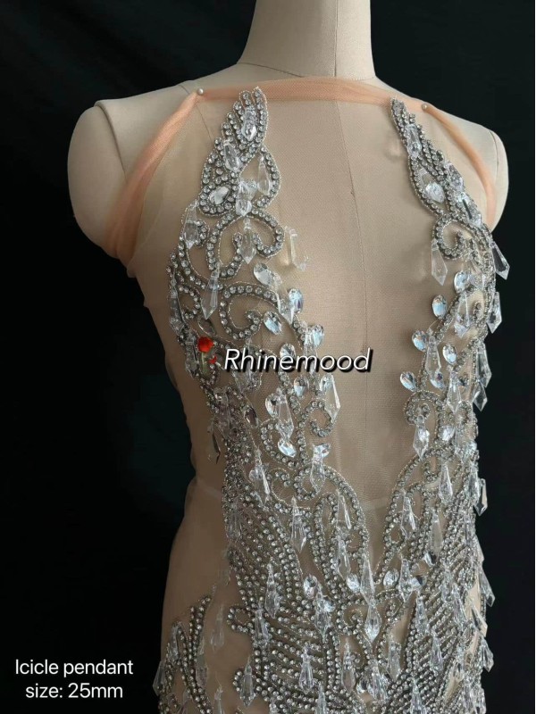 Crystal With Crystal Icicle Drop - Rhinestone Bodice Applique