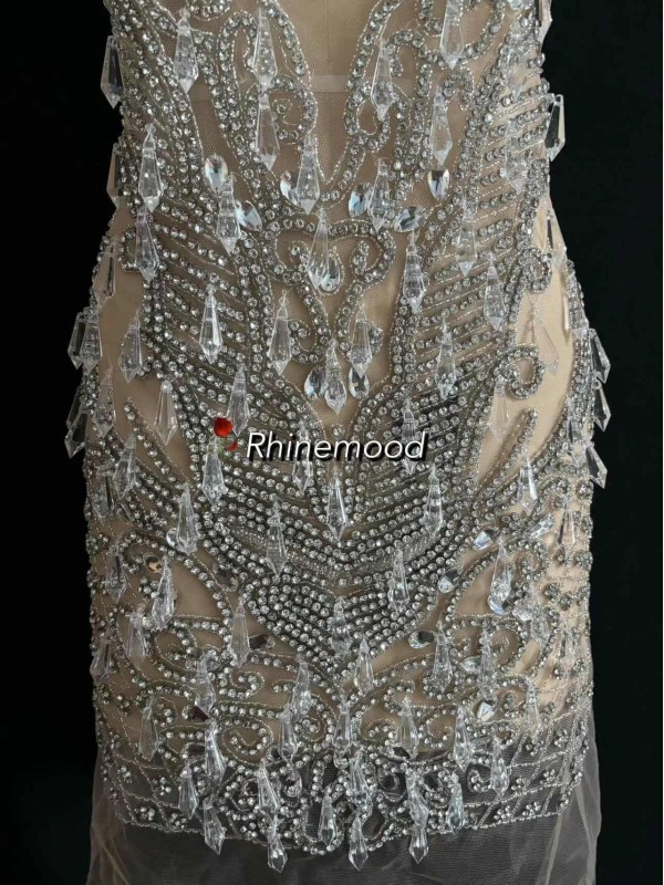 Crystal With Crystal Icicle Drop - Rhinestone Bodice Applique