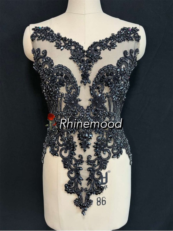 IN STOCK - Emma Black on Embroidered Mesh 