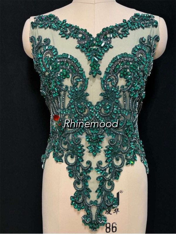 IN STOCK - Emma Emerald Green on Embroidered Mesh