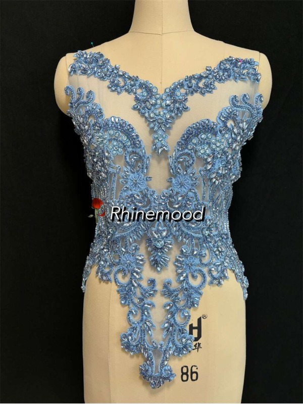 IN STOCK - Emma Light Blue on Embroidered Mesh 