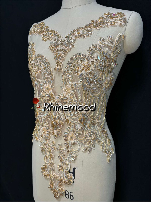 IN STOCK - Emma Champagne Gold on Embroidered Mesh 