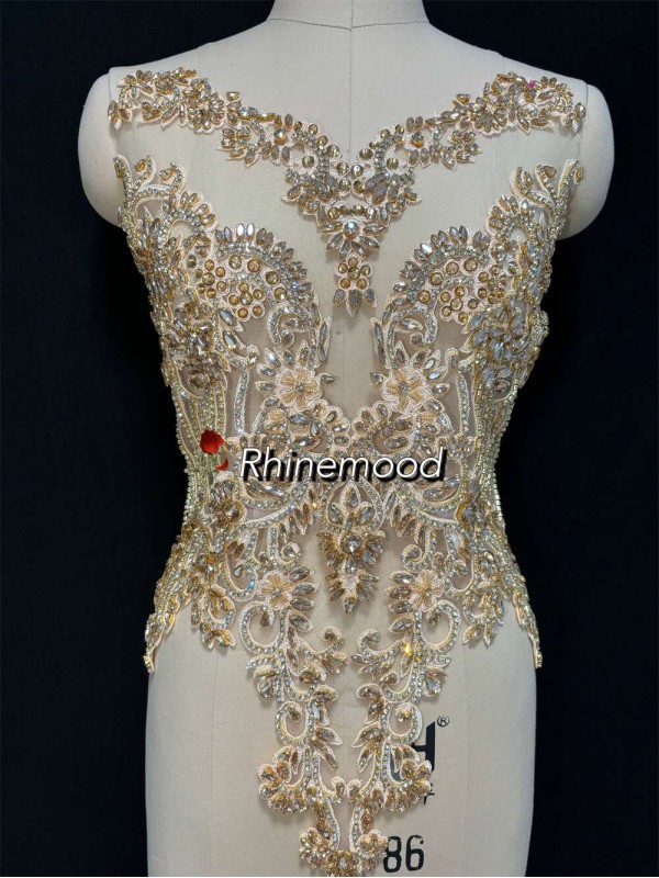 IN STOCK - Emma Champagne Gold on Embroidered Mesh