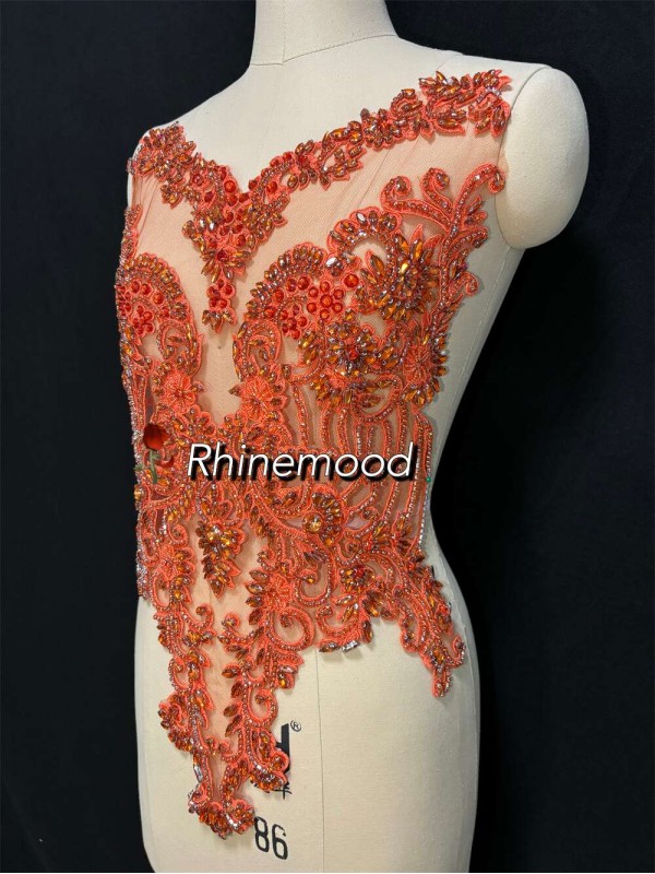 IN STOCK - Emma Orange on Embroidered Mesh