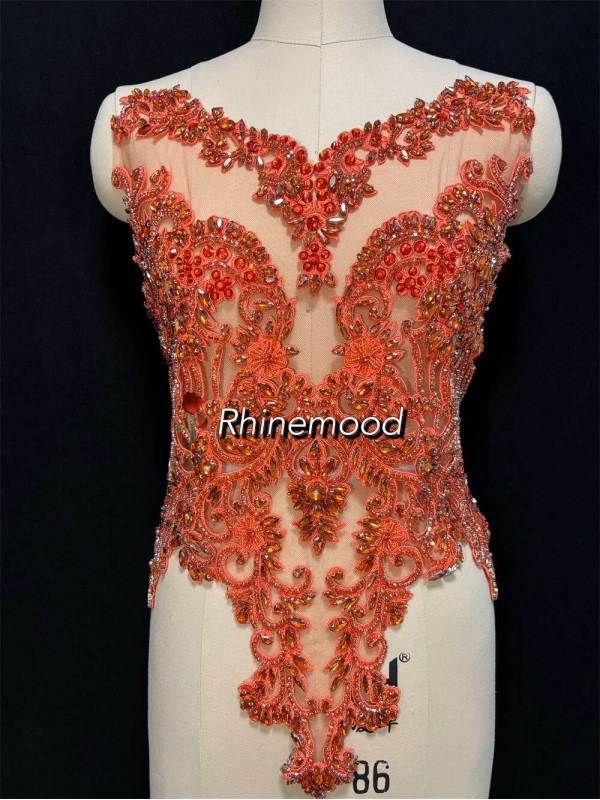 IN STOCK - Emma Orange on Embroidered Mesh 