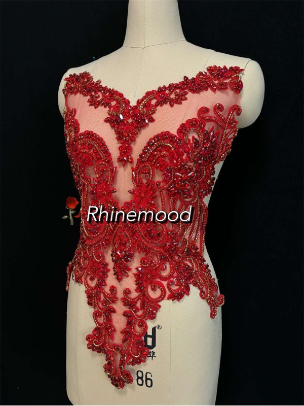 IN STOCK - Emma Red on Embroidered Mesh 