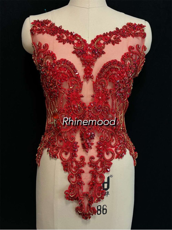 IN STOCK - Emma Red on Embroidered Mesh 