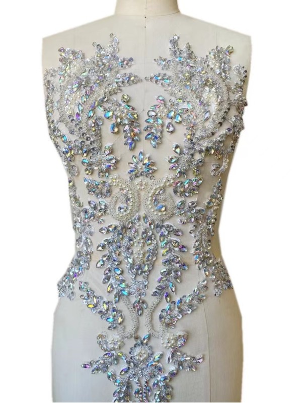 Lilian - Embroidered mesh - Rhinestone Bodice Applique 